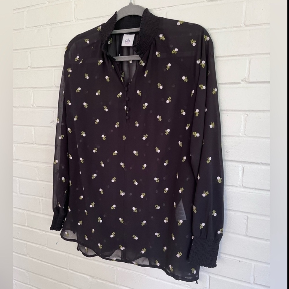 CAbi Algeria Floral Embroidered Sheer Blouse, SZ S‎ EUC!